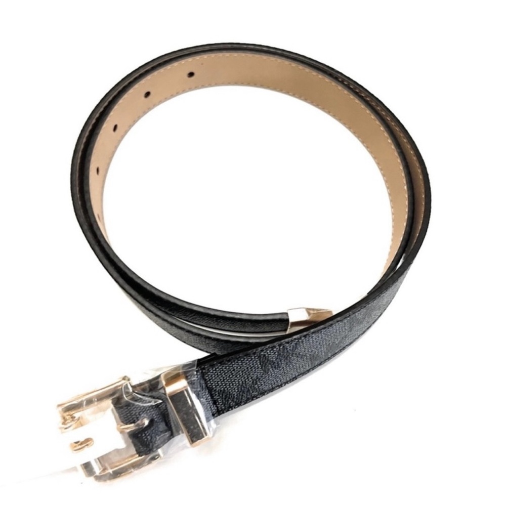 Michael Kors Women’s Gold-tone square buckle MK logo printed Belt. NWT Sz Small